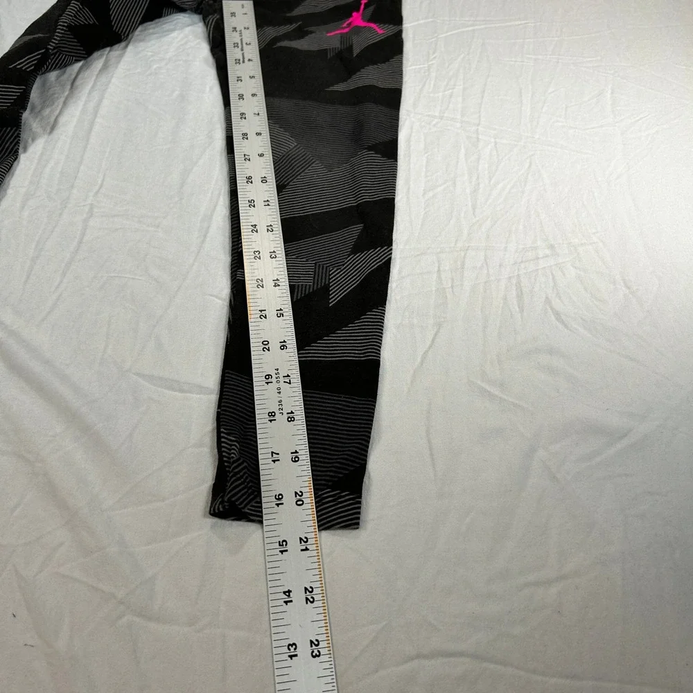 Jordan Girls Black Geometric Graphic Leggings Neon Yellow Waistband Size M 10-12